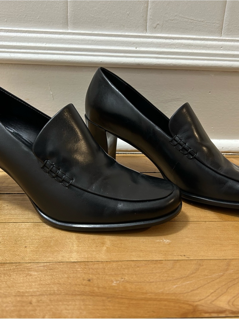 Franco Sarto Black Leather Heel Loafers 7.5